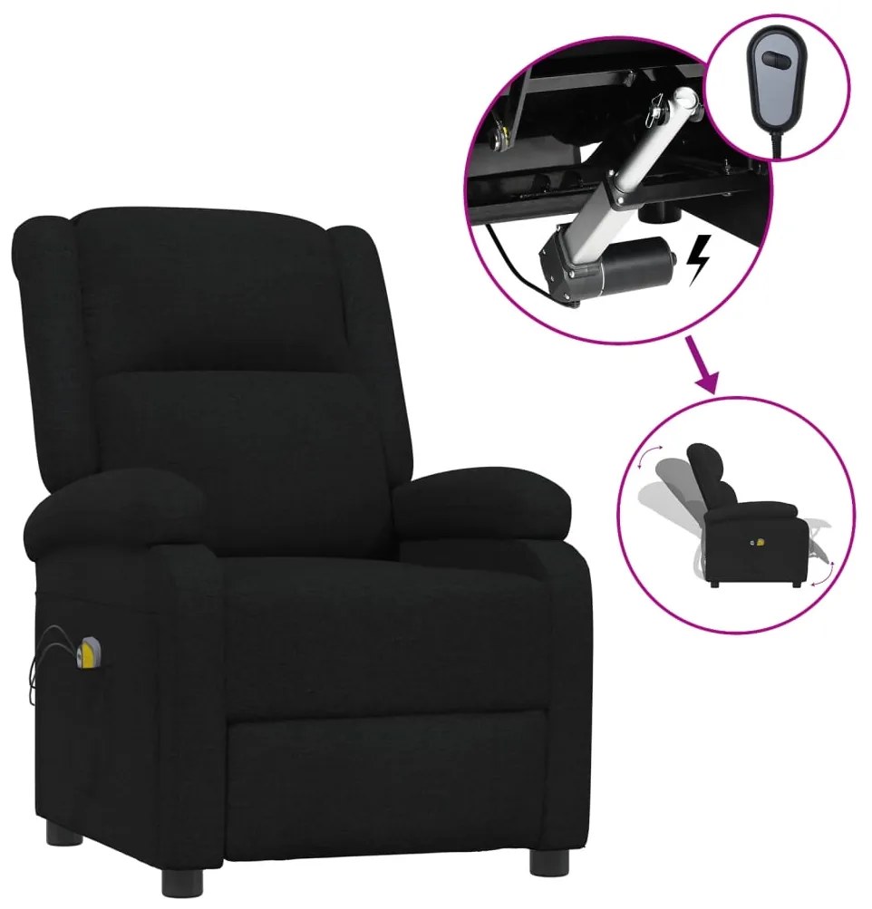 3098361 vidaXL Fotoliu de masaj electric rabatabil, negru, textil