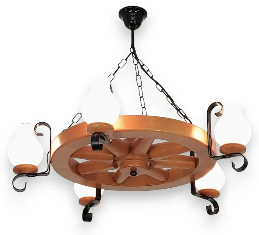Candelabru rustic fabricat manual din lemn Roata 5L