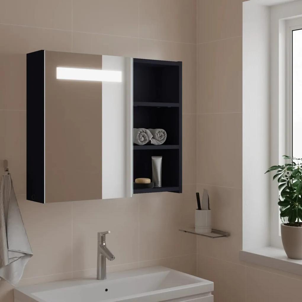 357970 vidaXL Dulap cu oglindă de baie cu lumină LED, gri, 60x13x52 cm