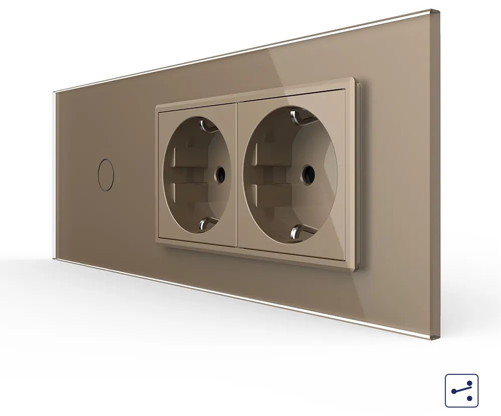 Intrerupator Simplu Cap Scara / Cruce + 2 Prize LIVOLO cu Rama Din Sticla, Standard Italian, 6M