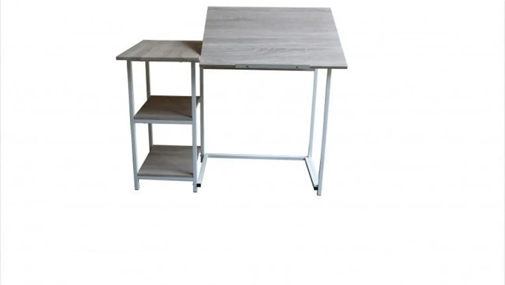 Birou pentru copii Novokids™ Study desk, Cadru metalic, Cu 3 polite incluse, Dimensiuni 110x55x75 cm, Pentru carti si caiete, Natur