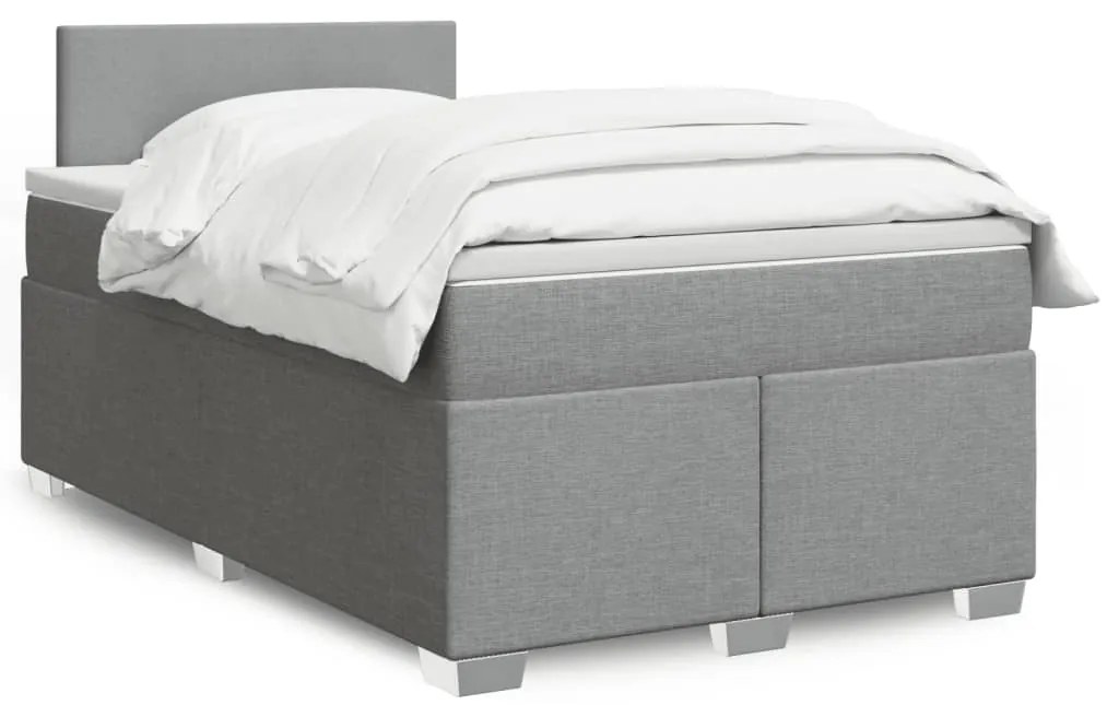 vidaXL Pat box spring cu saltea, gri deschis, 120x190 cm, textil