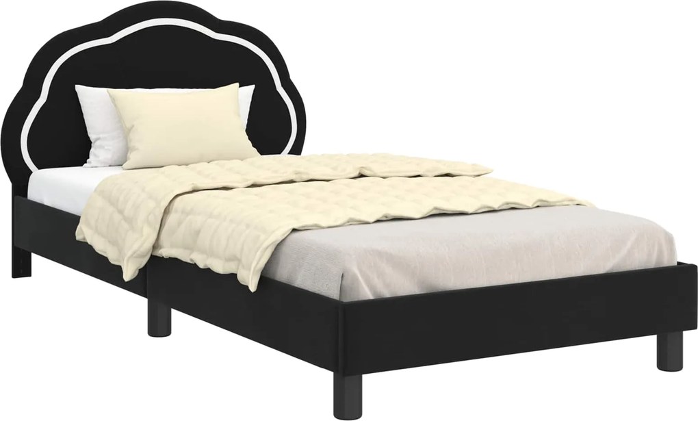 vidaXL Cadru de pat pentru copii cu spătar Negru 80 x 200 cm Catifea