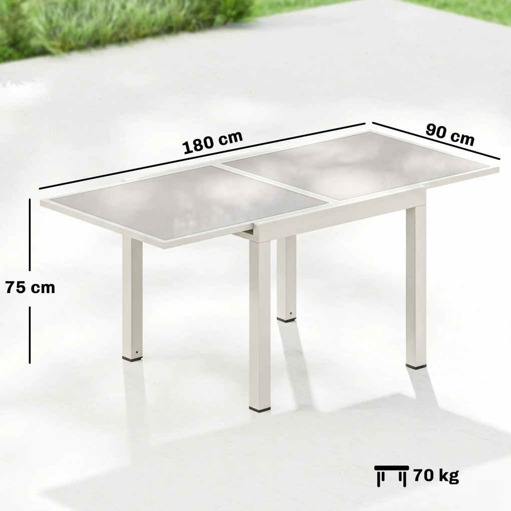Outsunny Masă Extensibilă din Aluminiu pentru Exterior, Blat din Sticlă Temperată, Crem. | Aosom Romania