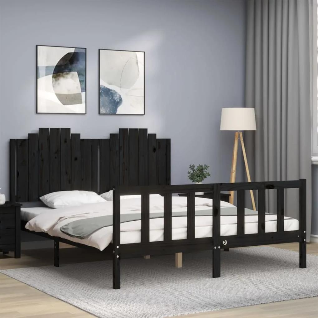 3192310 vidaXL Cadru de pat cu tăblie, negru, 160x200 cm, lemn masiv