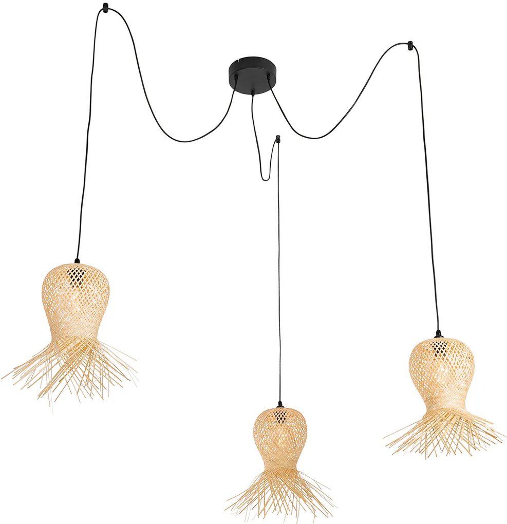 Lampă suspendată de exterior orientală din bambus cu 3 lumini IP44 - Carlos