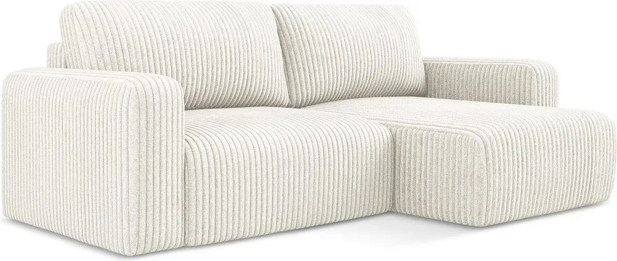 Colțar crem extensibil/cu spațiu de depozitare cu tapițerie din catifea reiată (cu colț pe partea dreaptă/cu șezlong) Kona – Makamii