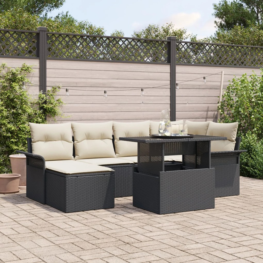 vidaXL Set de canapele pentru grădină cu pernă 7 pcs Negru Rattan poli