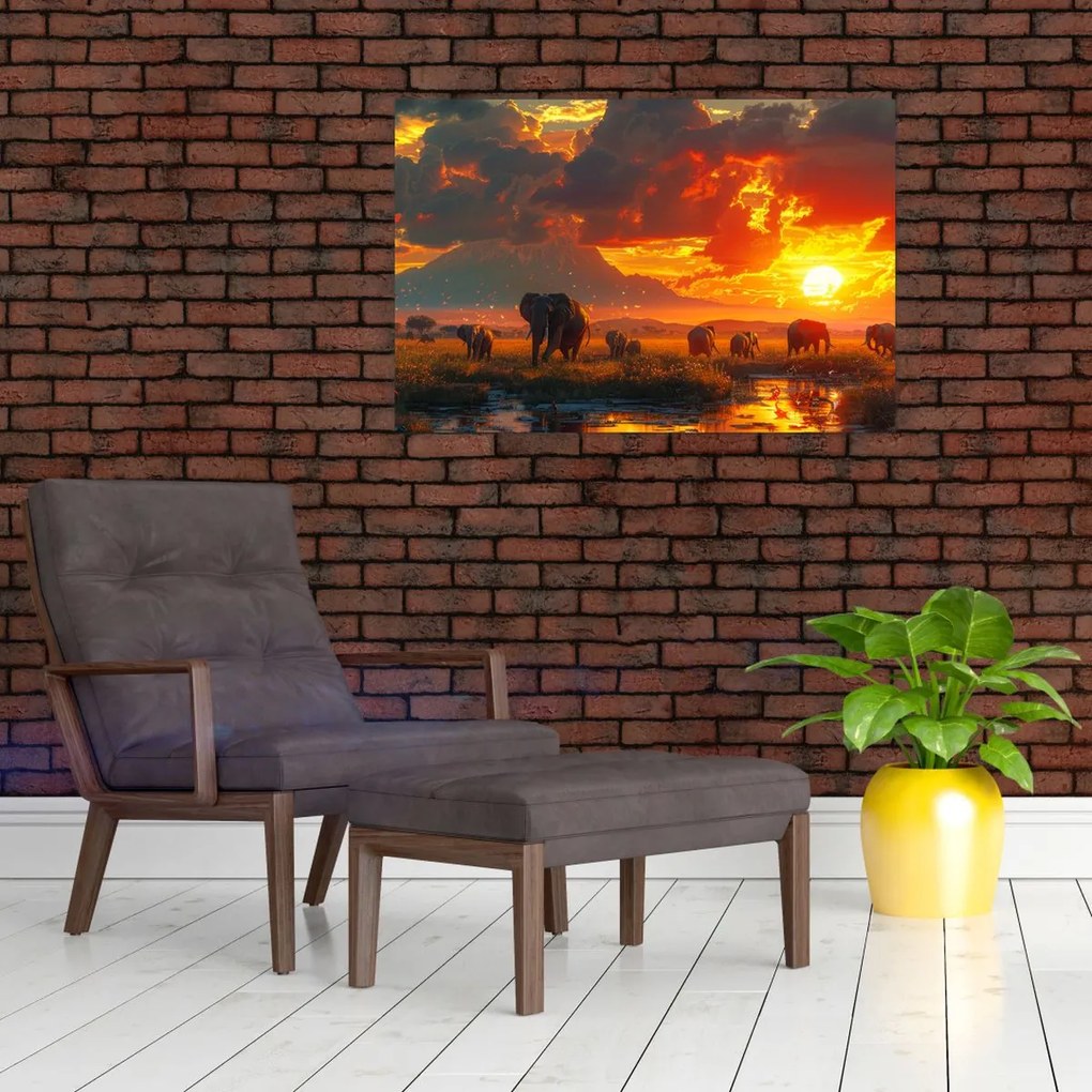 Tablou - Turmă de elefanți (90x60 cm)