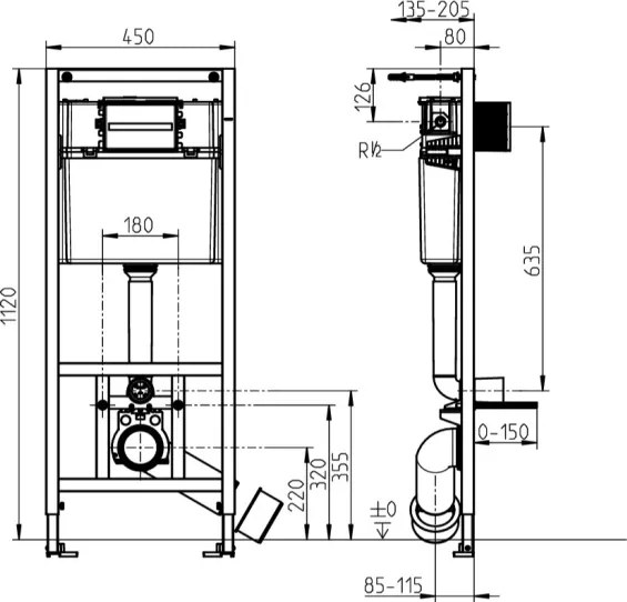 Vas WC suspendat + capac WC ARCHITECTURA + buton de acționare + modul incastrat + placă de montaj