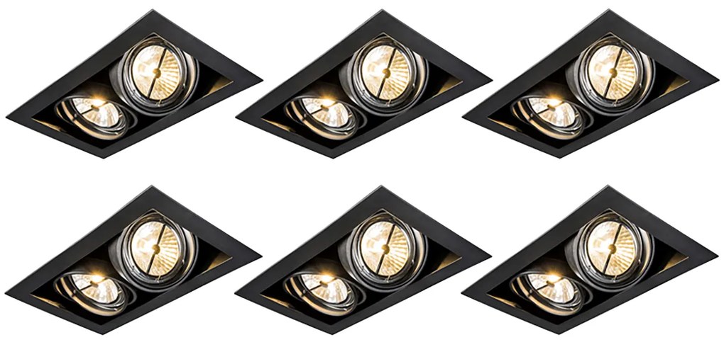 Set de 6 spoturi încastrate negre, reglabile, cu 2 lumini AR111 - Oneon
