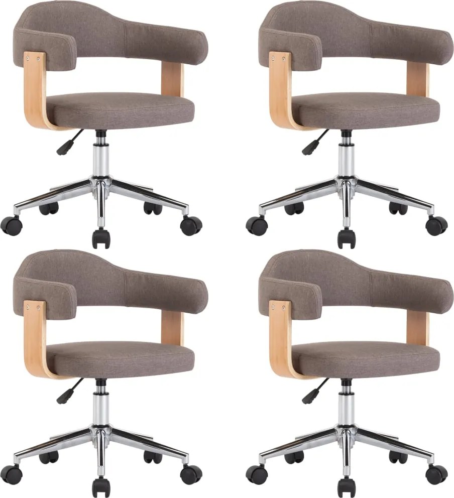 vidaXL Scaune pivotante masă, 4 buc., gri taupe, lemn curbat & textil