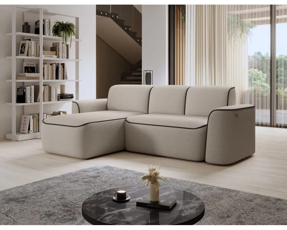 Colțar bej cu tapițerie din țesătură bouclé (cu colț pe partea stângă/cu șezlong) Ume – ELTAP