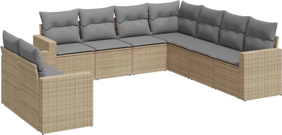 vidaXL Set canapele de grădină, 9 piese, cu perne, bej, poliratan