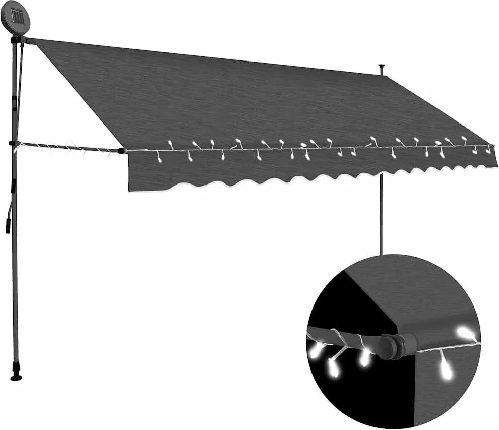 vidaXL Copertină retractabilă manual cu LED, antracit, 400 cm