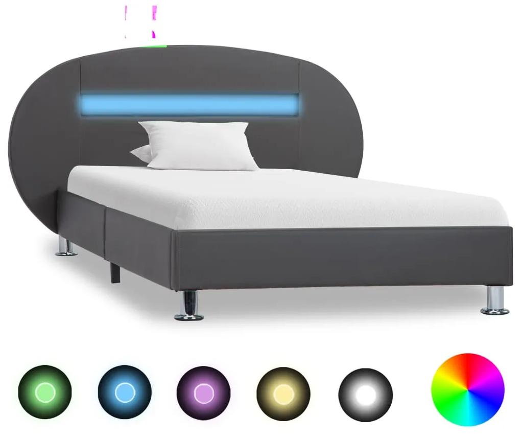 285439 vidaXL Cadru de pat cu LED, gri, 100 x 200 cm, piele ecologică
