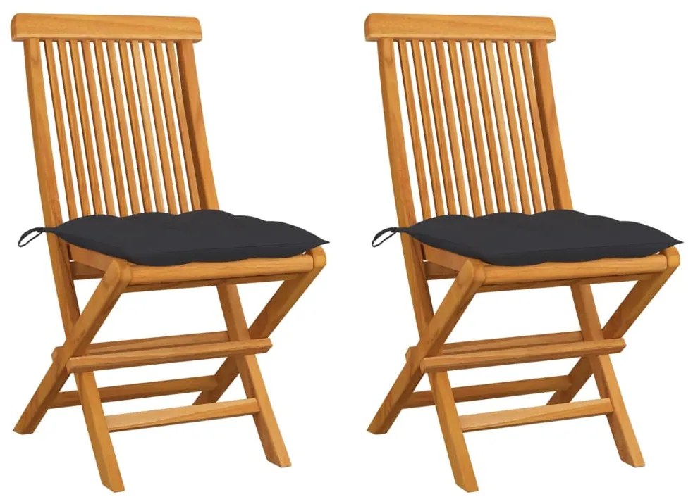 vidaXL Scaune grădină cu perne antracit, 2 buc., lemn masiv de tec