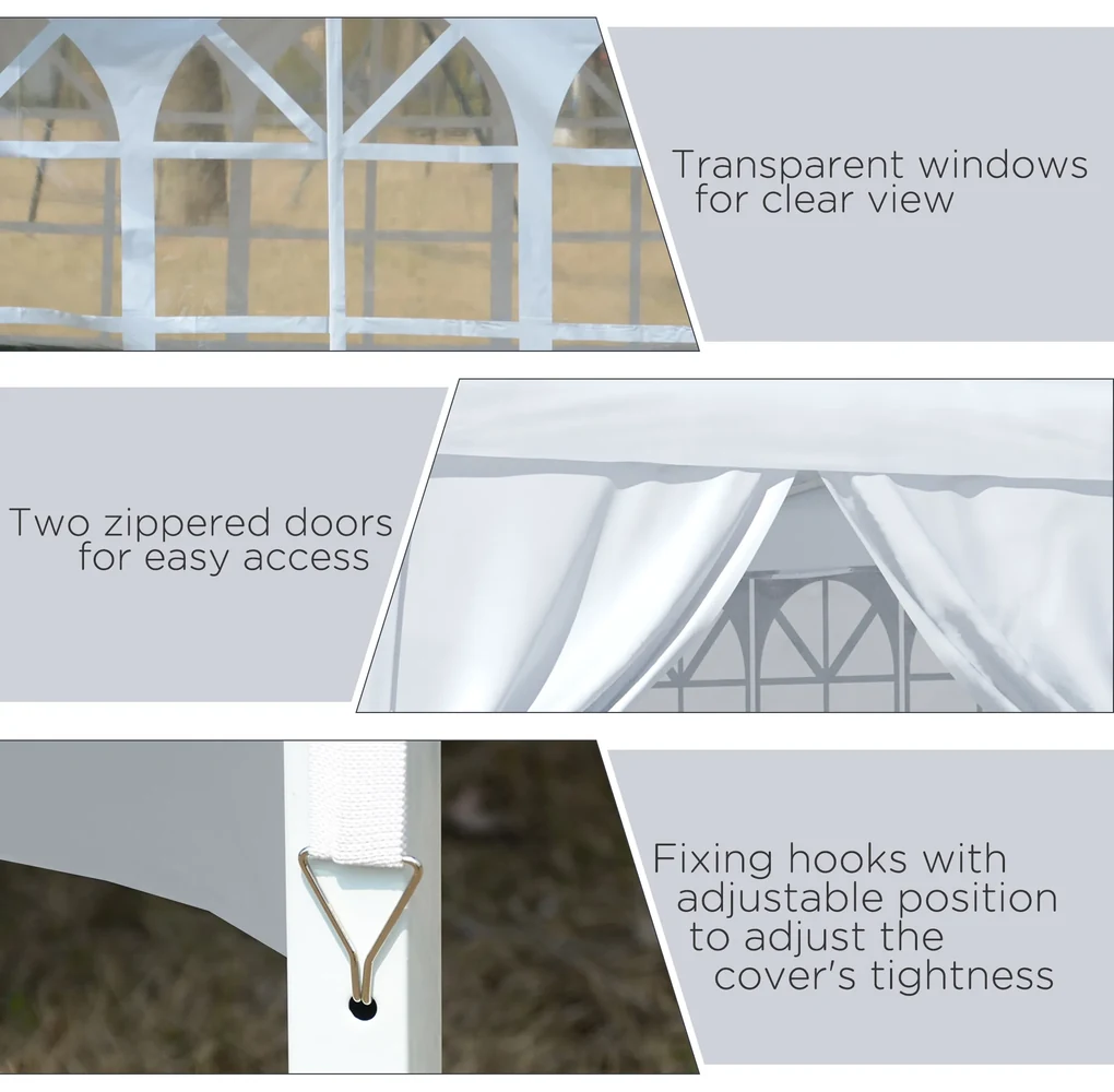 Foisor Impermeabil cu Paneluri Laterale Outsunny, Tesatura Oxford Alb, 3x3m | Aosom RO
