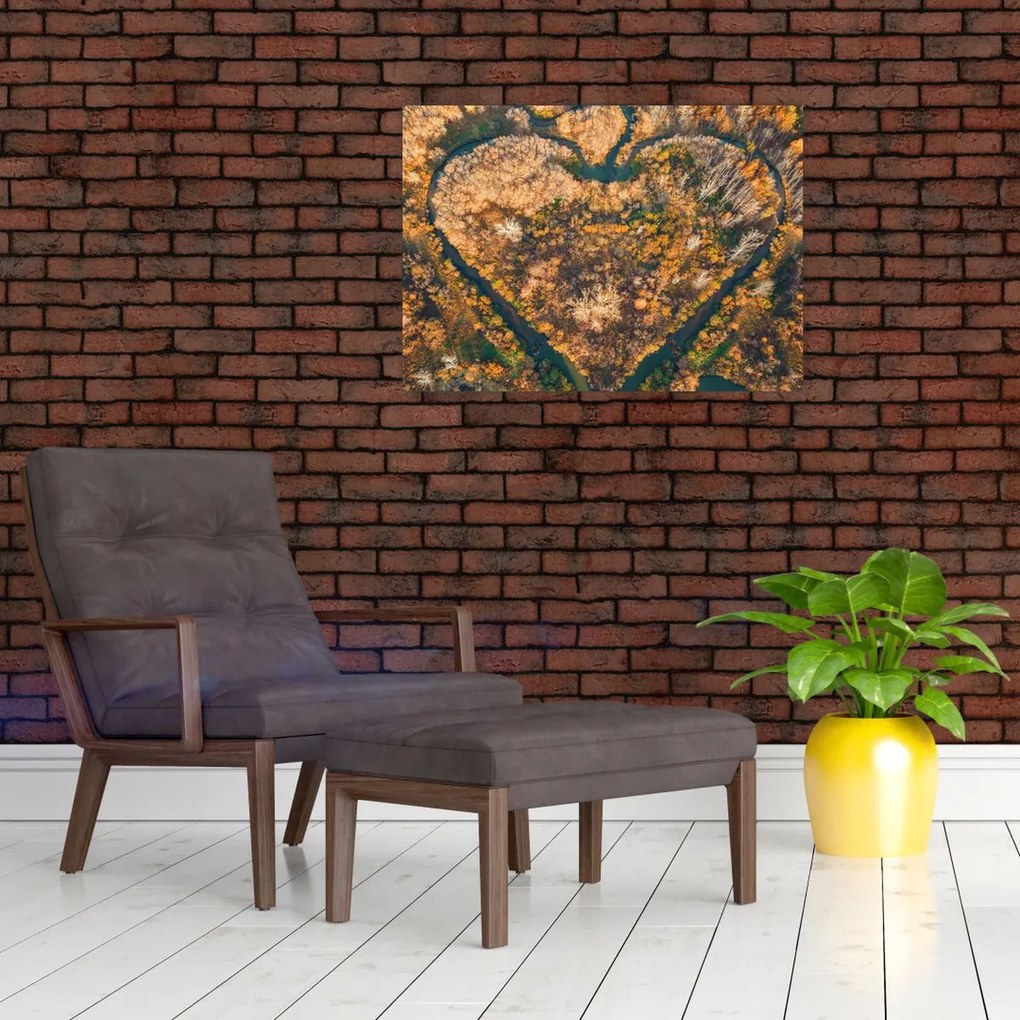Tablou pe sticlă - Râu în formă de inimă (70x50 cm)