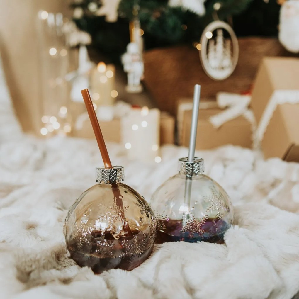 Pahar in forma de glob cu pai, din sticla, 12 cm - modele diverse