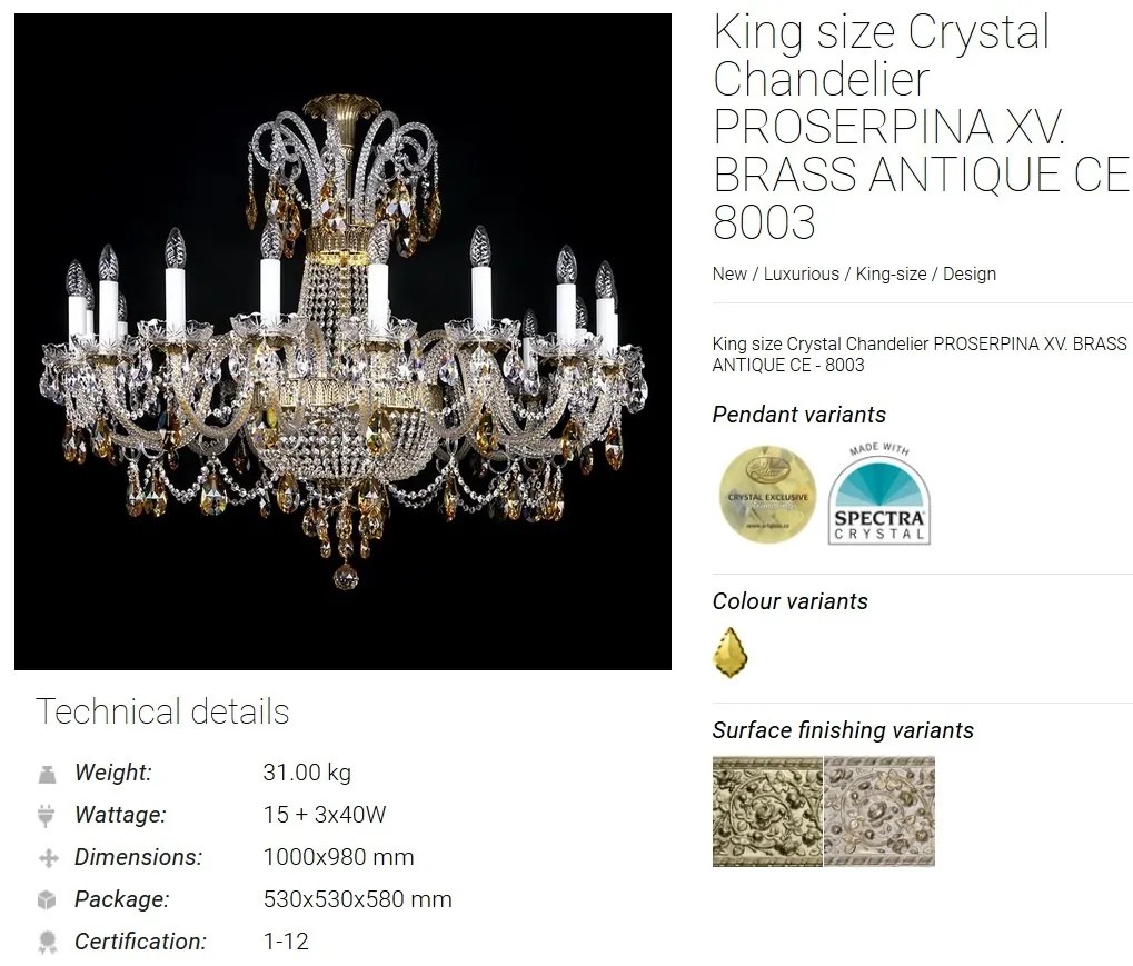 Candelabru design LUX Cristal Bohemia Exclusive PROSERPINA XV.