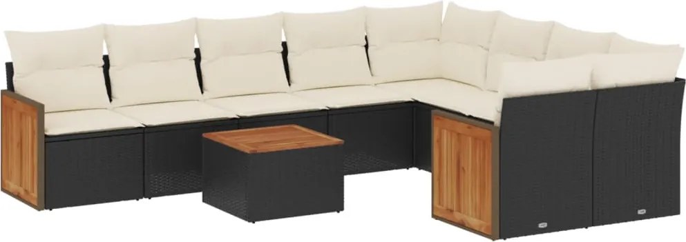vidaXL Set canapele de grădină cu perne, 10 piese, negru, poliratan
