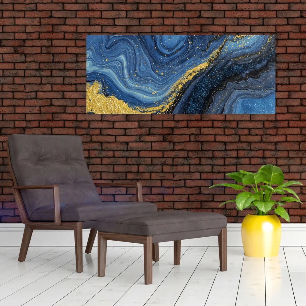Tablou - Abstracție albastru-aurie (120x50 cm)