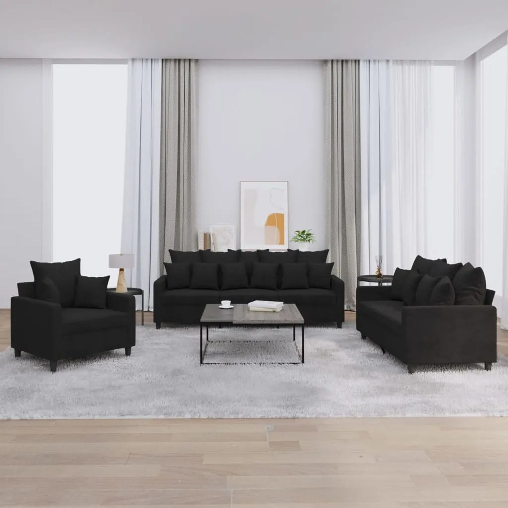 vidaXL Set de canapele cu perne, 3 piese, negru, catifea