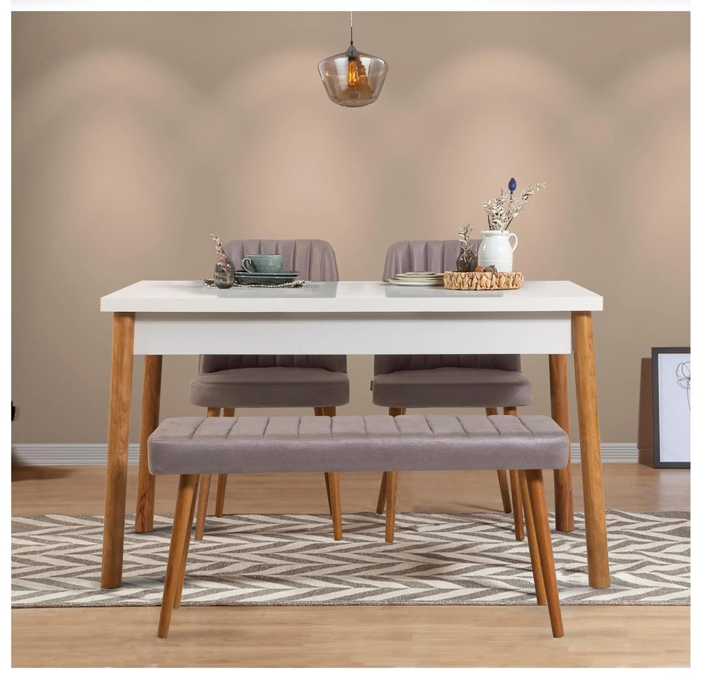 Set mobilier sufragerie Bimuvo 4 (pin atlantic + alb + gri) (pentru 4 persoane). 1095037