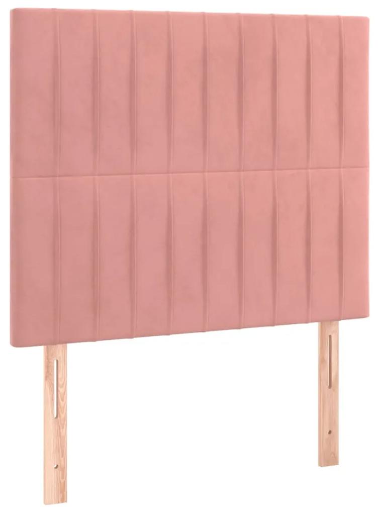 Cadru de pat cu tablie, roz, 90x200 cm, catifea Roz, 90 x 200 cm, Benzi verticale