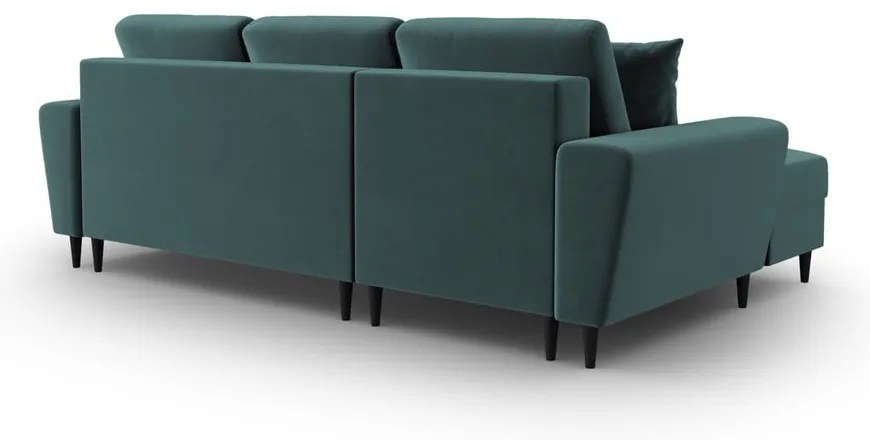 Colțar petrol extensibil, cu spațiu de depozitare cu tapițerie din catifea (cu colț pe partea stângă, cu șezlong) Kyoto – Cosmopolitan Design