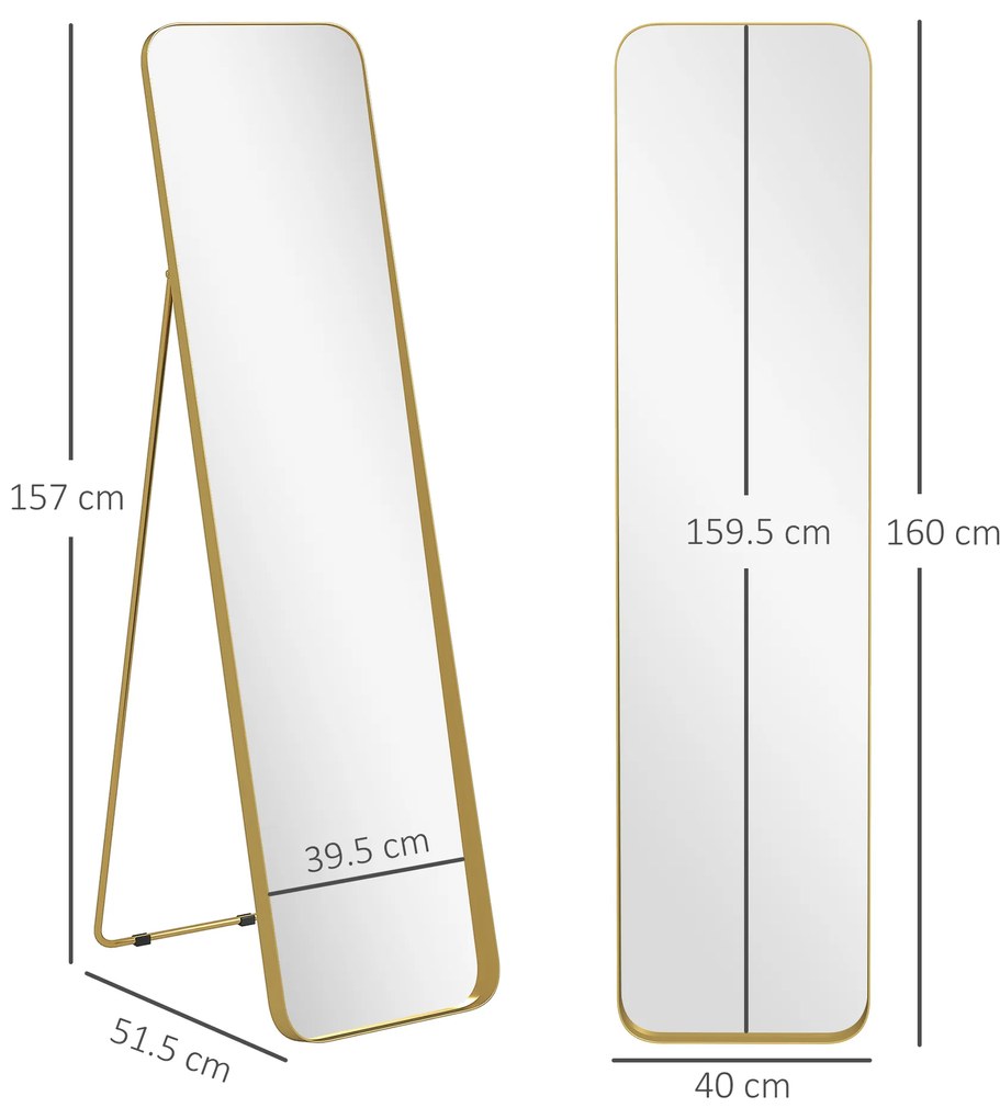 HOMCOM Oglindă Rotundă Auriu 40x160cm | Aosom Romania