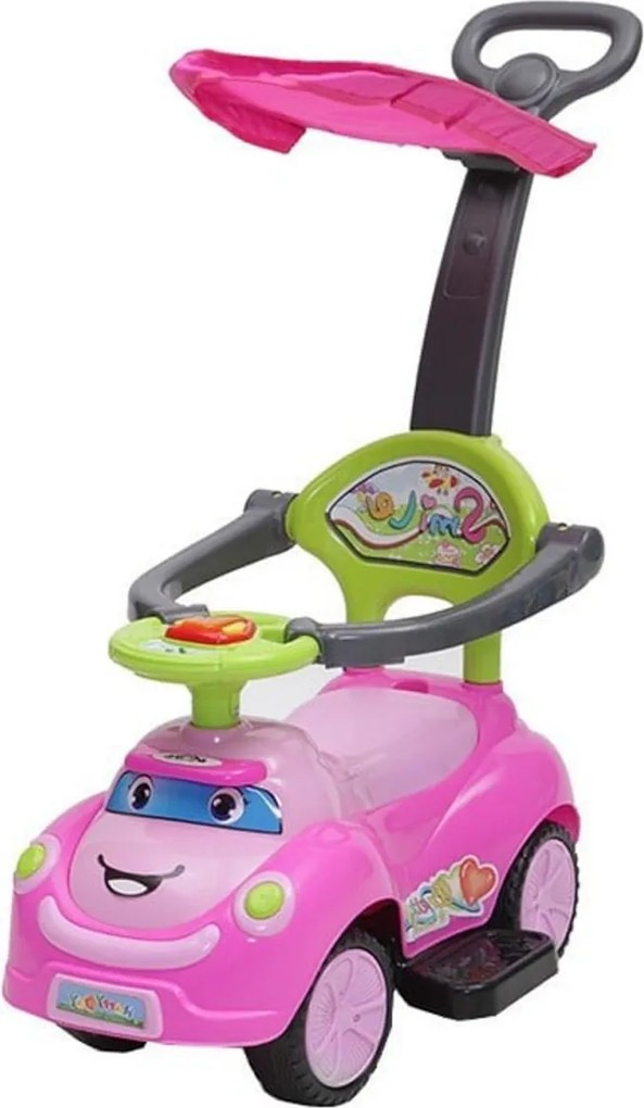 Masinuta copii si bebe NOVOKIDS™ Cartoon Smile , Cu melodii si lumini, Maner de impins pentru parinti detasabil, copertina de protectie detasabila,