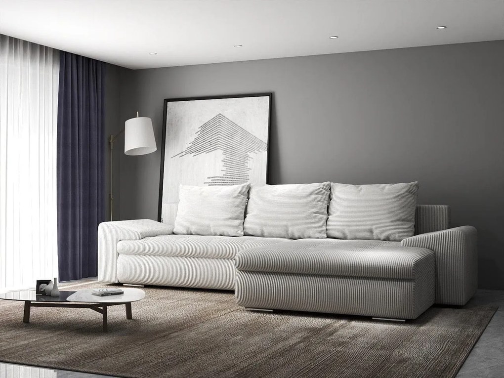 Colțar extensibil dumonde cu ladă de depozitare si sezut confortabil din spuma high-density, Leonardo Zoom Crem 260x185 cm II