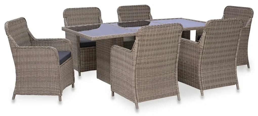 vidaXL Set mobilier de exterior, 7 piese, maro, poliratan