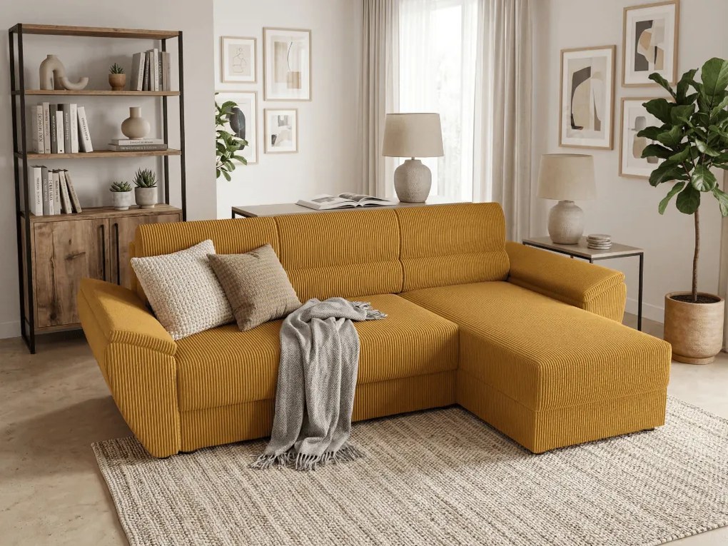 Coltar extensibil de colt TAVERO, mustar, reversibil, 251x140 cm