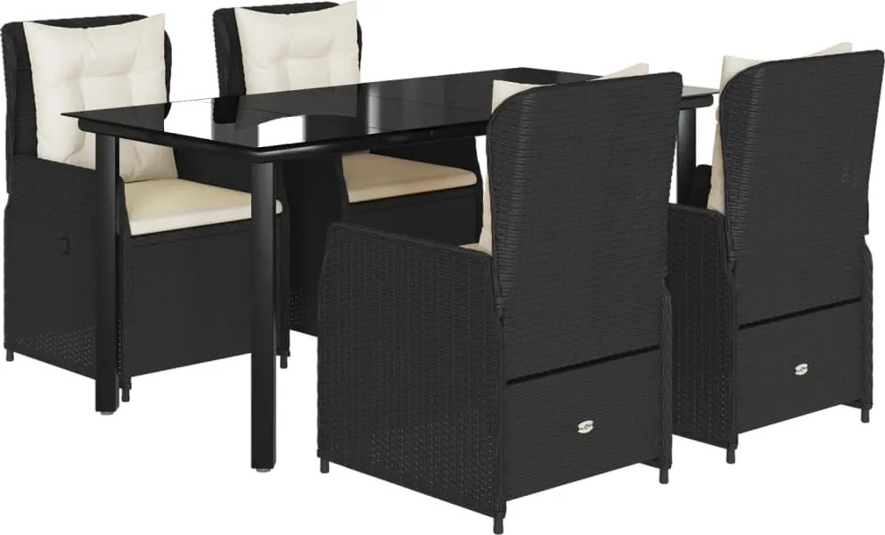 vidaXL Set mobilier de grădină cu perne, 5 piese, negru, poliratan