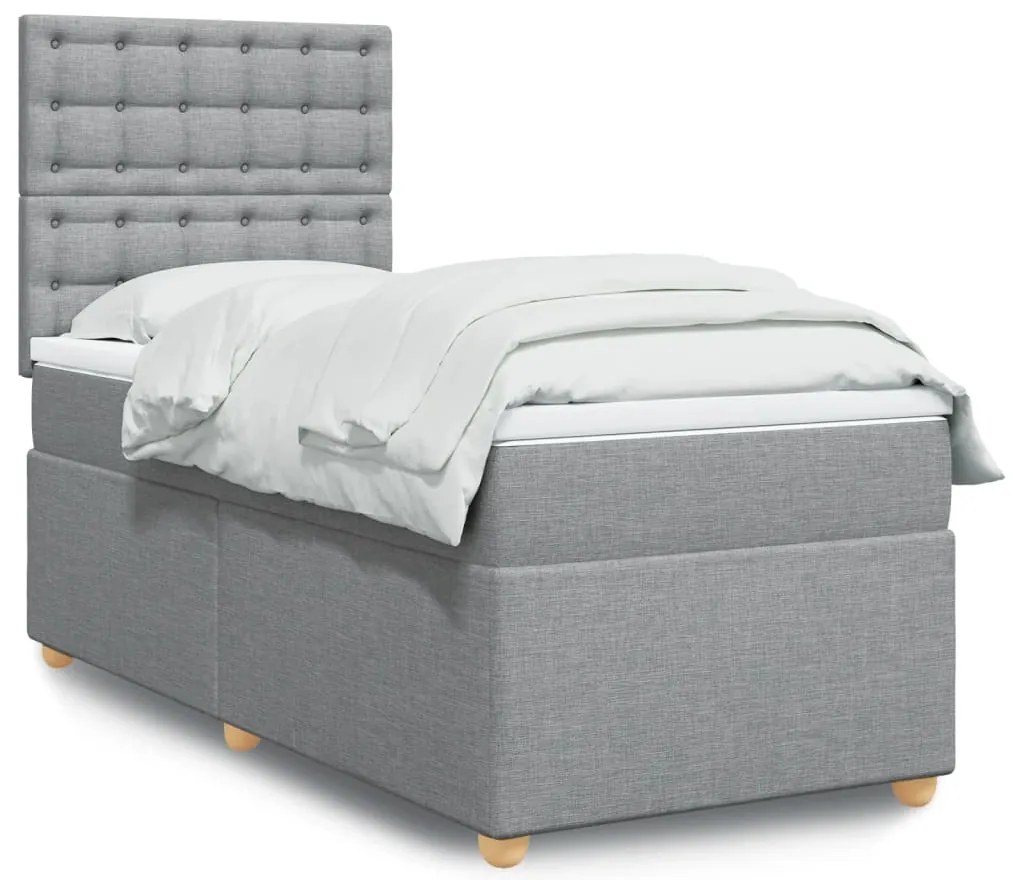 vidaXL Pat continental cu saltea, gri deschis, 80x200 cm, textil