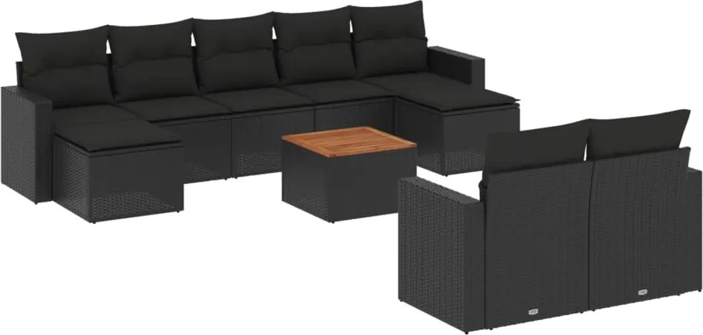 vidaXL Set canapele de grădină cu perne, 10 piese, negru, poliratan
