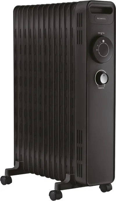 Radiator cu ulei KUMTEL KUM-1240S, 2500 W, 13 lamele, 3 trepte, termostat reglabil, rotițe, negru