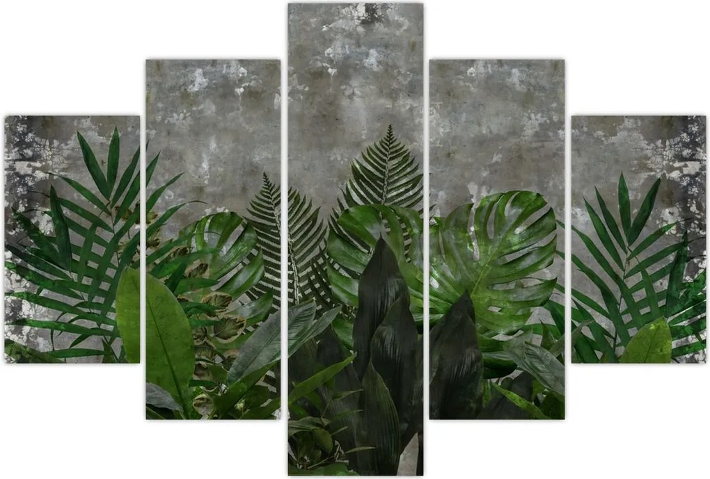 Tablou - Zid de beton cu plante (150x105 cm)