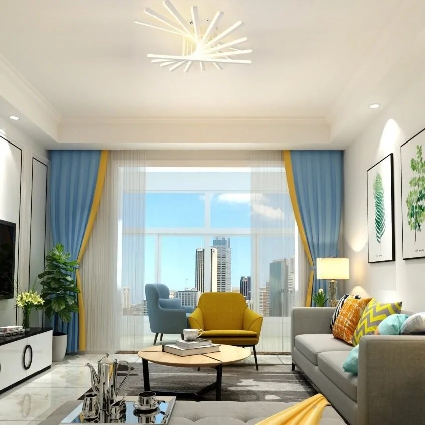 Lustră LED cu 9 surse de iluminare, 164W, cu telecomandă – Design clasic alb