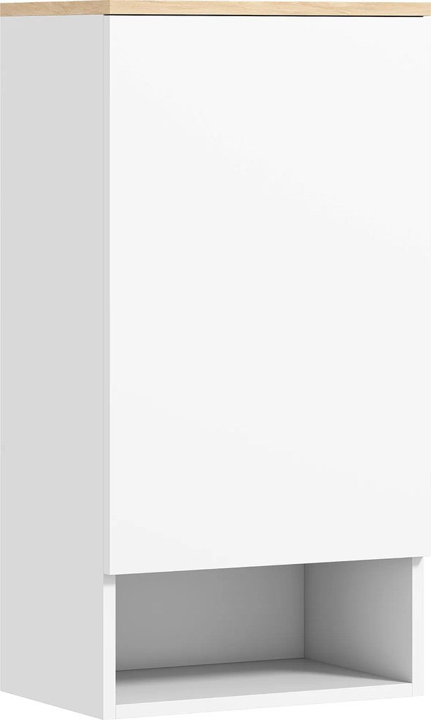 HOMCOM Dulap de perete pentru baie cu rafturi reglabile, compartiment deschis, lemn, Weiß | Aosom Romania