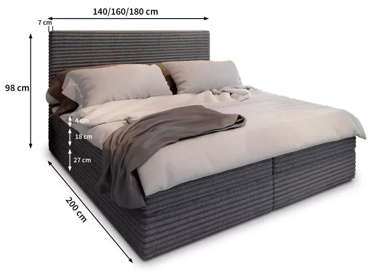 Pat boxspring tapitat ISPIRA 160x200 cm crem Saltele: Saltea cu arcuri Bonell