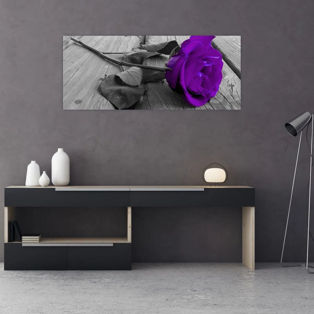 Tablou - Trandafir violet cu tulpina verde (120x50 cm)