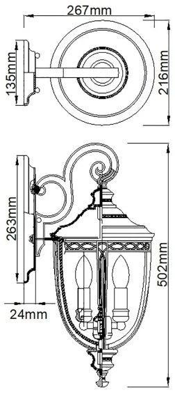 Aplică de exterior Feiss FE-EB2-M-BRB ENGLISH BRIDLE 3xE14/60W/230V IP44