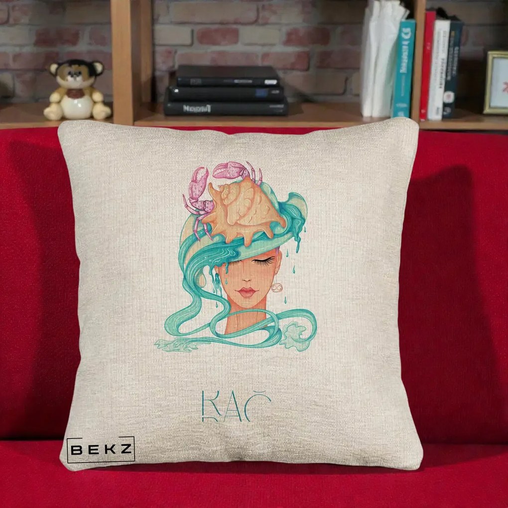 Perna Personalizata Zodie Rac, 40x40 cm, Bej Canapea, Husa Detasabila, Perna Inclusa, BEKZ®