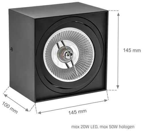 Spot CHLOE AR111 1xGU10/50W/230V negru pătrat