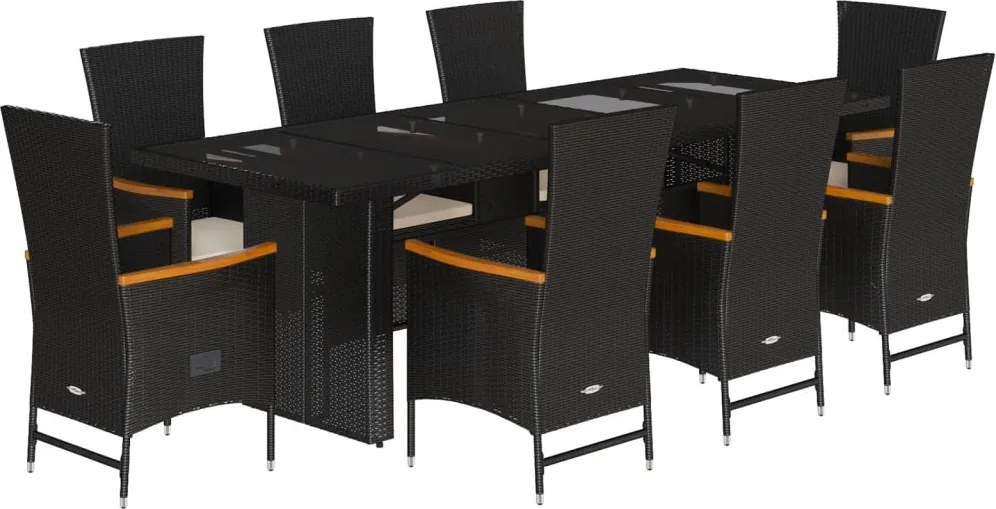 vidaXL Set mobilier de grădină cu perne, 9 piese, negru, poliratan