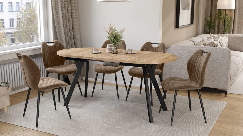 Mazzoni Masă ovală extensibilă ALMO Stejar Craft Auriu / picioare negre